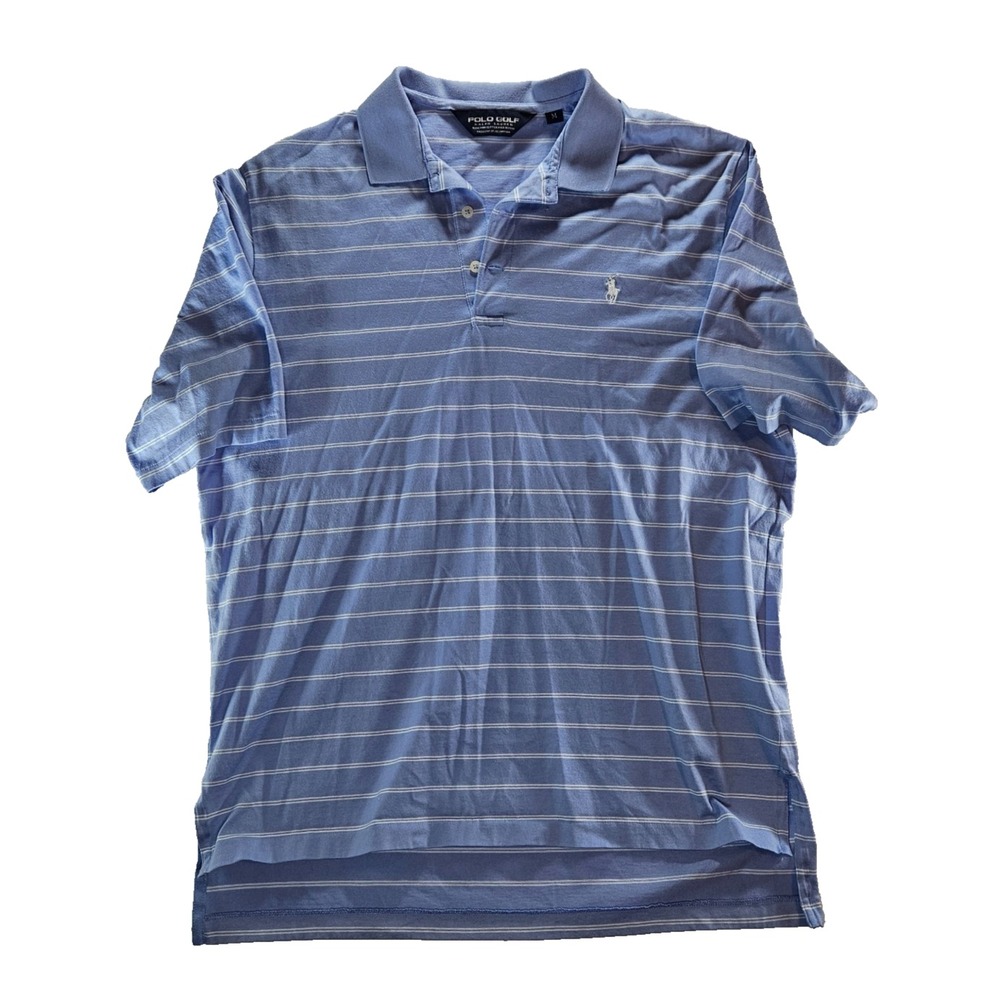 Polo Golf Ralph Lauren Mens M Blue White Stripe Pima Cotton Short Sleeve Polo